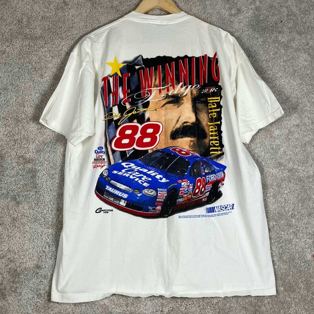Vintage Dale Jarrett NASCAR T-Shirt Mens XL White 88 Ford Racing